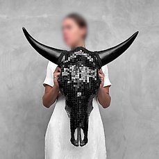 GEEN MINIMUMVERKOOPPRIJS – Skull Art – C – Grote authentieke stierenschedel – Glas met mozaïekinleg Schedel – Bos Taurus – 51 cm – 53 cm – 25 cm- Geen-CITES-soort –  (1)