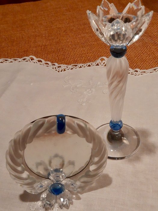 Figurin - Swarovski - Blue Flower - Candleholder 207012 - Picture frame 207892 (2) - Kristall