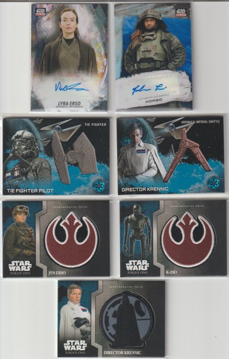 Topps - 7 Card - Star Wars - autograph, medallion, patch cards - Jyn Erso, Krennic, K-2SO, Korso, Lyra, , Tie Fighter Pilot