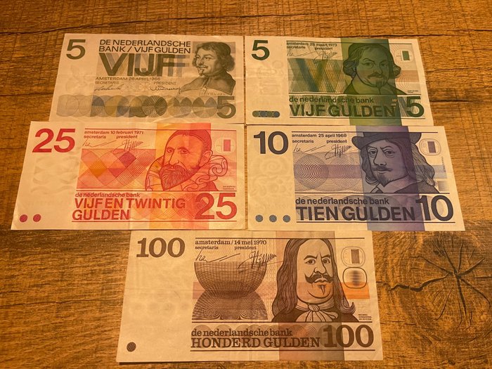 Nederländerna. - 5 banknotes - various dates  (Utan reservationspris)