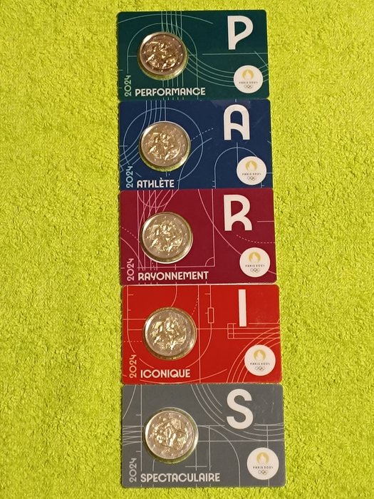 法國. 2 Euro 2024 "Jeux Olympiques Paris 2024" (5 monete)  (沒有保留價)