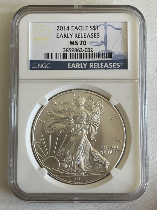 美國. 1 Dollar 2014(W) Silver Eagle, 1 Oz (.999) - MS70  (沒有保留價)
