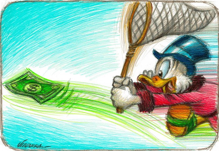 Joan Vizcarra - $crooge McDuck Hunting for a Dollar- Original Drawing - Pencil Art - Hand Signed