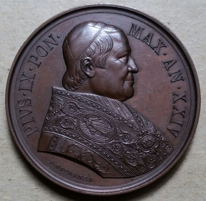 Statul papal. 1869 medalie „Apărarea drepturilor Bisericii” – Opus Speranza - Medalie 