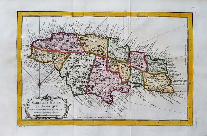 America, Mapa - Caribe / Jamaica / Kingston / Centroamérica / Antillas; La Haye / P. de Hondt / J.N. Bellin - Carte de l'Isle de la Jamaique - 1721-1750