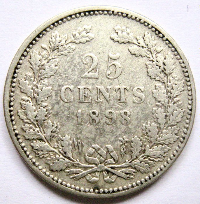 Holandia. Wilhelmina. 25 Cents 1898 - Zeldzaam  (Bez ceny minimalnej
)