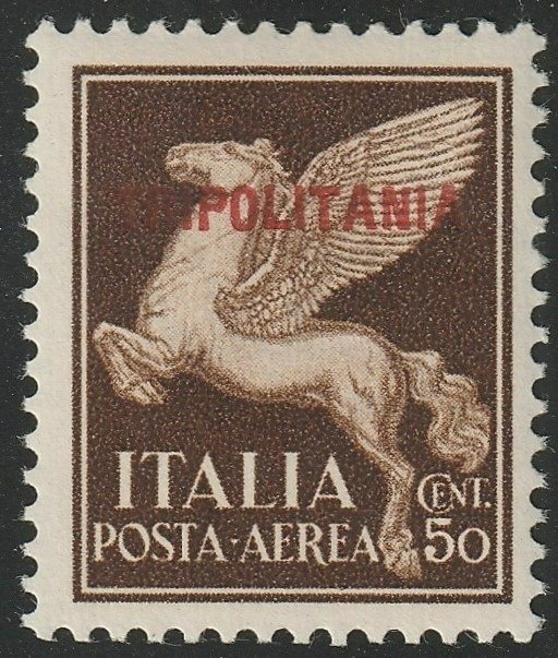 Tripolitânia Italiana  - 1930 - Correio Aéreo Pegaso 50 c. marrom Sass 8 MNH** fresco e Spl