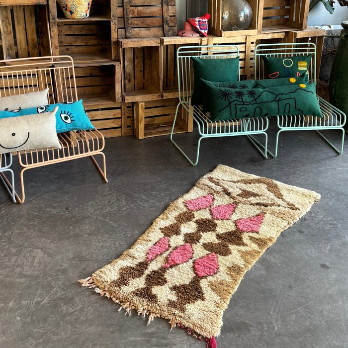 柏柏爾人 Azilal 棕褐色地毯 - 摩洛哥棉地毯 - 花毯 - 145 cm - 75 cm