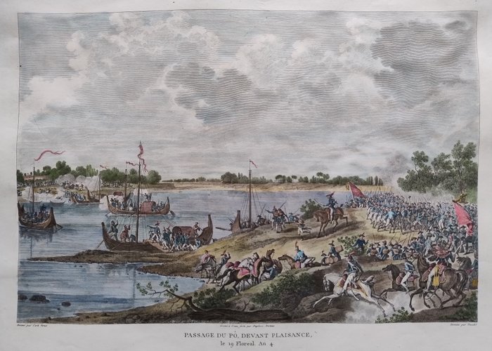 歐洲, 地圖 - 義大利 / 艾米利亞·羅馬涅 / 皮亞琴察; Vernet / Couché - Passage du Po, devant Plaisance, le 19 Floreal, An 4 - 1821-1850