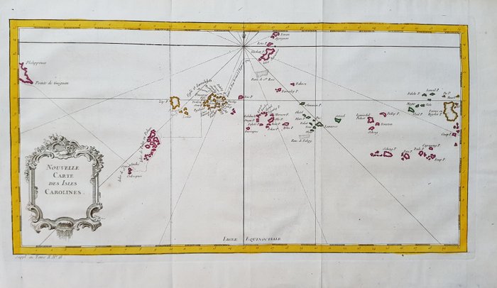 Oceânia, Mapa - Micronésia / Ilhas Carolinas / Palau / Oceano Pacífico; La Haye, P. de Hondt / J.N. Bellin / A.F. Prevost - Nouvelle Carte des Isles Carolines - 1721-1750