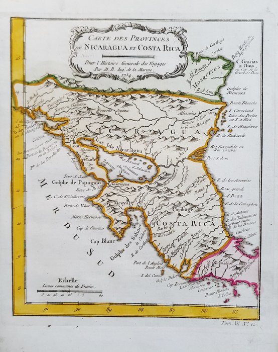 America, Hartă - America de mijloc / Caraibe / Nicaragua; La Haye, P. de Hondt / J.N. Bellin / A.F. Prevost - Carte des Provinces de Nicaragua et Costa Rica - 1721-1750