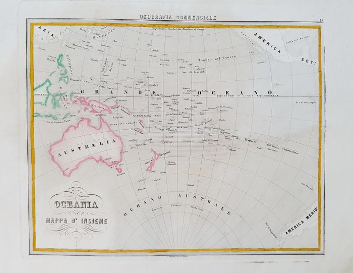 Ωκεανία, Χάρτης - Αυστραλία / Νέα Ζηλανδία / Παπούα / Νέα Γουινέα; F. C. Marmocchi - Oceania, Mappa d'Insieme - 1821-1850