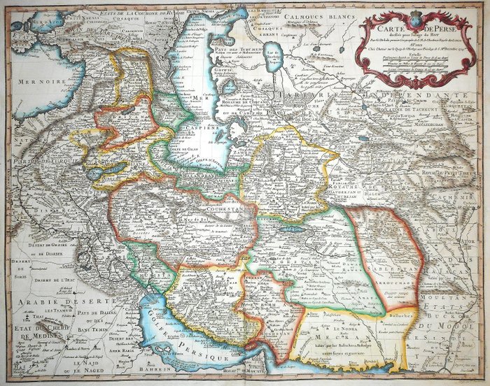 Naher Osten, Landkarte - Iran / Irak / Armenien / Aserbaidschan / Georgien / Syrien / Heiliges Land / Kaspisches Meer; Delisle - Carte de Perse - 1724