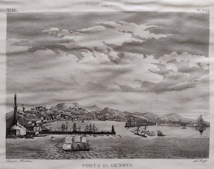 Európa, Térkép - Olaszország / Liguria / Genova; Pistolesi - Porto di Genova - 1851-1860