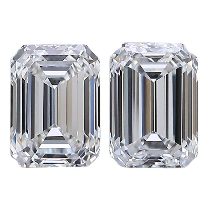 2 pcs Diamant  (Natur)  - 1.41 ct - Smaragd - D (farveløs) - IF - International Gemological Institute (IGI)