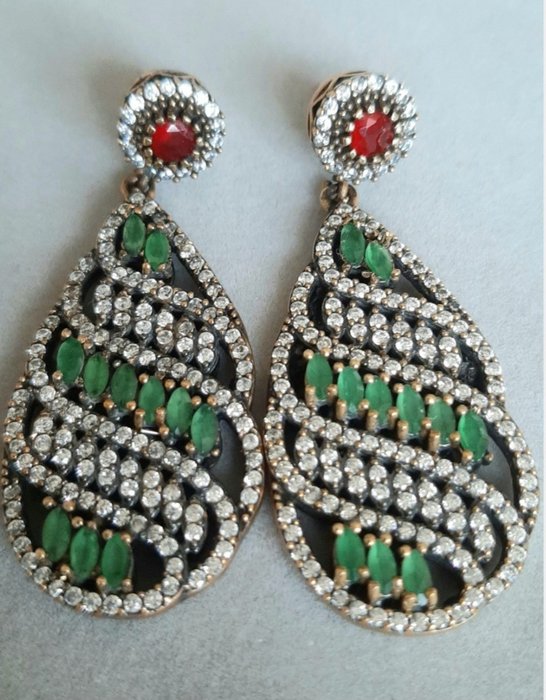 No Reserve Price - Earrings Silver Emerald 