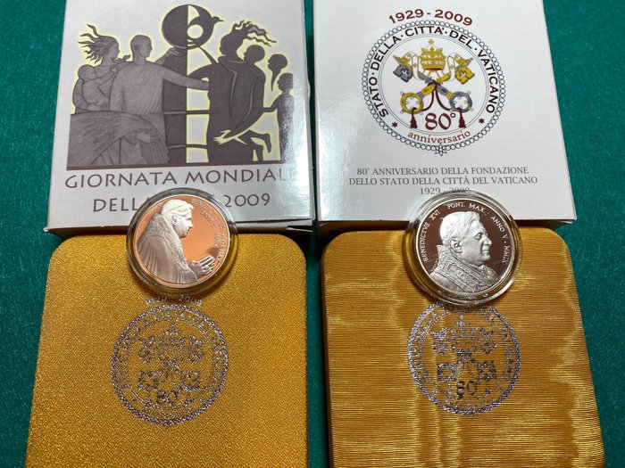 Vatikanen. 5 Euro / 10 Euro 2009 "Città del Vaticano" + "Giornata Mondiale della Pace" (2 coins) Proof  (Utan reservationspris)