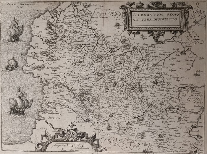 Europa, Karta - Frankrike / Norra Artois; Lodovico Guicciardini - Atrebatum regionis  vera descriptio - 1581-1600