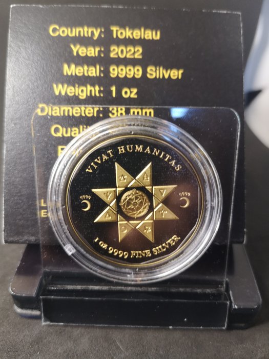 Tokelau. 5 Dollars 2022 Silver Vivat Humanitas - Black Platinum 24kt, 1 Oz (.999)  (Sem preço de reserva)