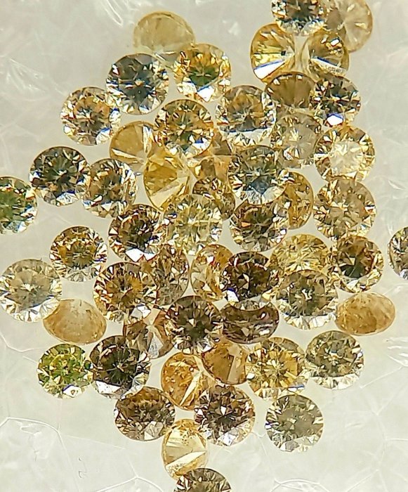 53 pcs Diamanten - 1.28 ct - Brillant - Fancy bräunlich- gelb - I1, SI1, No reserve!