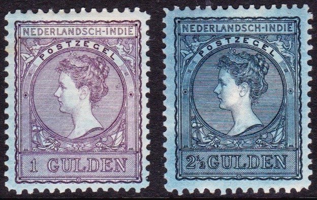 Hollandsk Østindien 1906 - Dronning Wilhelmina på blåt papir - NVPH 60 + 61