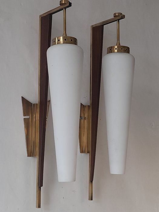 sconosciuto - anonimo - 壁燈 (3) - 黃銅-玻璃-木材
