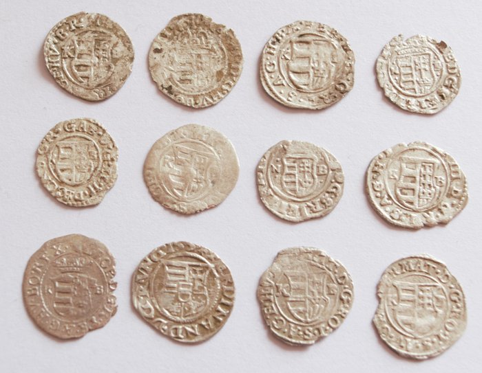 匈牙利. A lot of 12x Hungarian Silver Denars 16th - 17th centuries AD  (没有保留价)