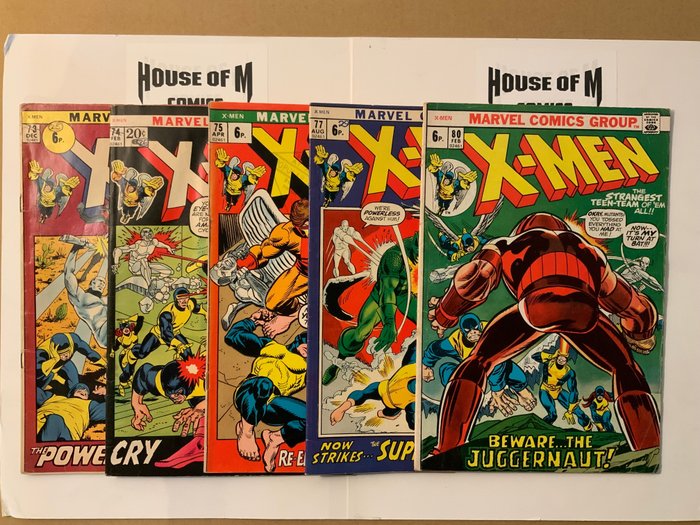 Uncanny X-Men (1963 Series) # 73, 74, 75, 77 & 80 Bronze Age Gems! - Appearance El Tigre, Super-Adaptoid, Mimic, Juggernaut - 5 Comic collection - Első kiadás - 1971/1973