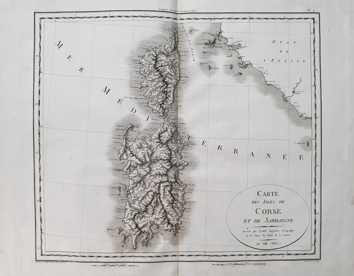 歐洲, 地圖 - 義大利 / 撒丁島 / 卡利亞裡 / 科西嘉島 / 巴斯蒂亞 / 薩薩裡; Lapie / Tardieu - Carte des Isle de Corse et de Sardaigne - 1801-1820