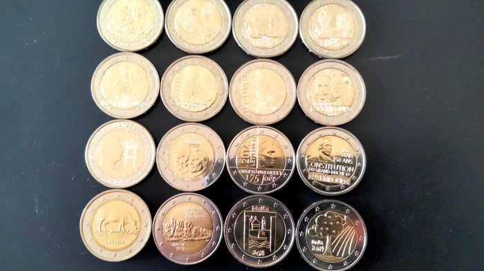 卢森堡, 马耳他. 2 Euro 2004/2021 (16 pièces)  (没有保留价)