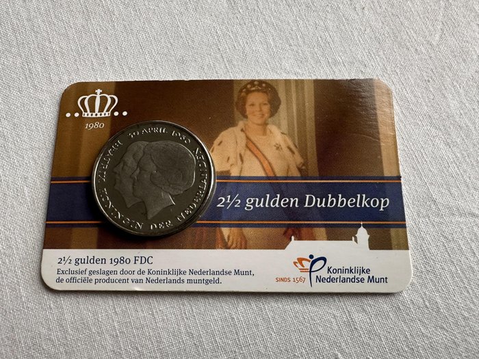 Nederland. 2½ Gulden 1980 "Dubbelkop" in coincard  (Zonder Minimumprijs)