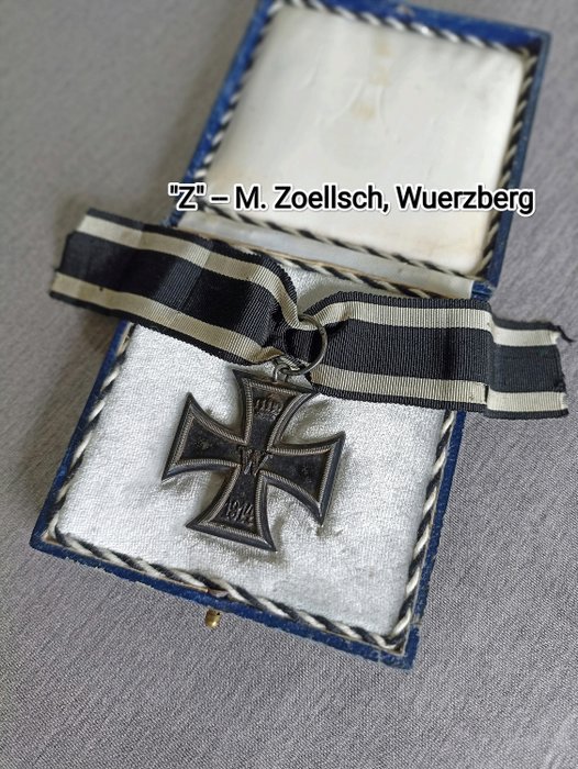 德国 - 奖章 - EK-2, Marked "Z" - M. Zoellsch, Wuerzberg in Box - 1918