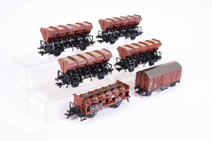 Märklin H0 - 46350 - 模型貨運火車組合 (1) - 六件馬車套裝 Muldenkipp 馬車風化 - DB