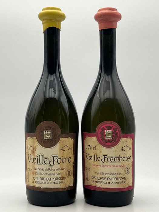 Distillerie du Périgord - Vieille Poire + Vieille Framboise Réserve Spéciale  - b. Années 1970 - 70cl - 2 bouteilles
