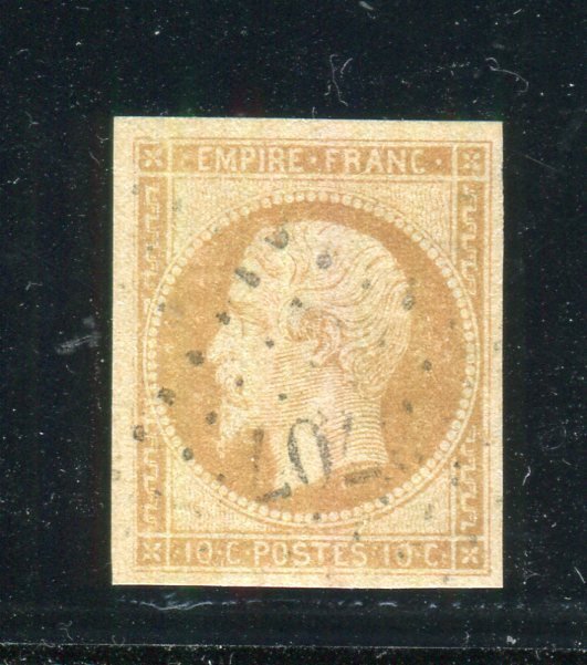 Francia 1853 - Superbo n° 13A - Francobollo PC 3707 (Costantinopoli)
