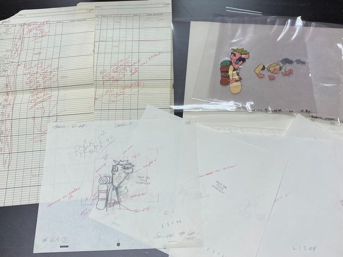 Laurel and Hardy - Animated TV Series (1966-1967) - 1 Big lot of original animation cels and drawings + animatic folder & sheets, top and rare! very old!