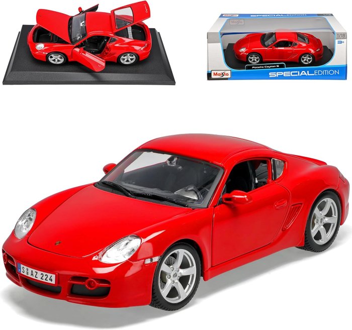 Maisto 1:18 - Model samochodu sportowego - Porsche Cayman S - Model odlewany z 4 otworami