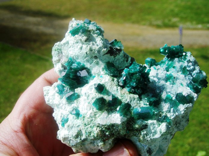 dioptase Kristallen op matrix - Hoogte: 9 cm - Breedte: 8 cm- 264 g - (1)