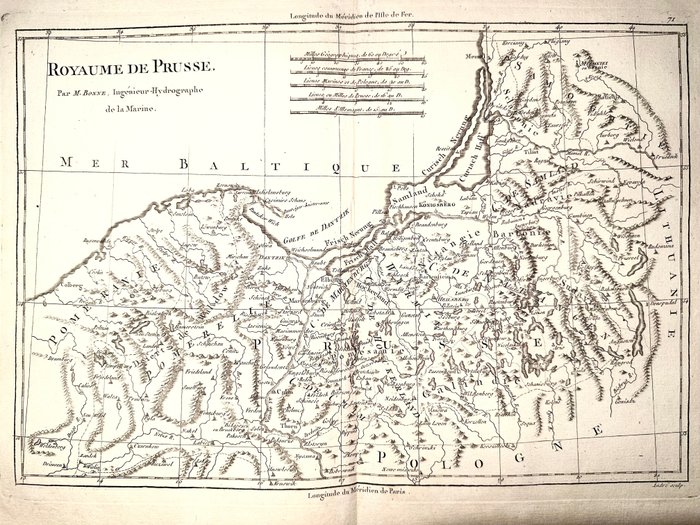 Polonia, Mapa - Prusia, Alemania; Rigobert Bonne - Royaume de Prusse - 1781-1800