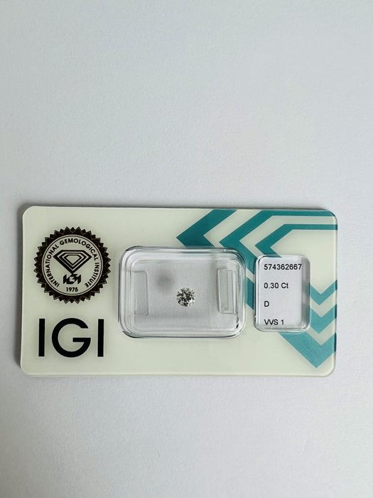 1 pcs Diamant  (Natur)  - 0.30 ct - D (farveløs) - VVS1 - International Gemological Institute (IGI) - 3x ideel snit