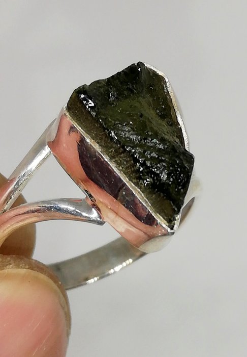 Moldavite ring, 925 silver size 7/17 mm "NO RESERVE PRICE" Moldavite - 3.55 g