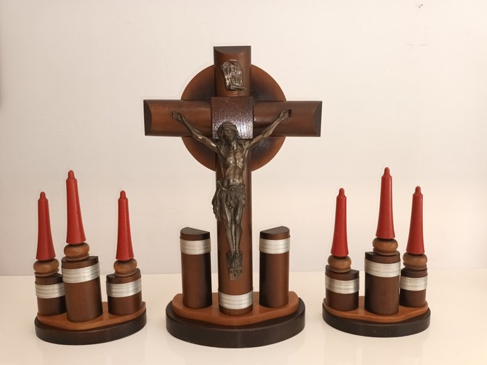 藝術裝飾 耶穌受難十字架像 - 木, 金屬 - 1920-1930 