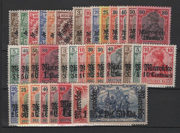 Duits postkantoor in Marokko 1899/1911 - schoon spel met 35 verschillende. Merken
