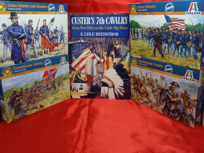 Italeri - Jucărie Lotto 'American Civil war': 4 box nuovi Italeri con totali 167 figurini scala 1/72 + 1 libro - 1850-1900 - Italia