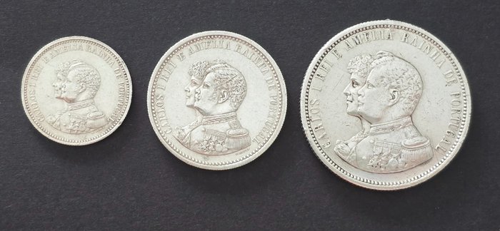 Portugal. D. Carlos I (1889-1908). Série Completa - 200+500+1000 Reis 1898 - 4º Centenário do Descobrimento da Índia (3 Moedas)  (No Reserve Price)