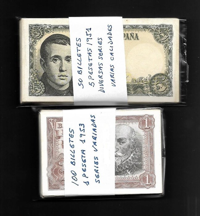 Spanien. - 100 x 1 , and  50 x 5 Pesetas 1951/53