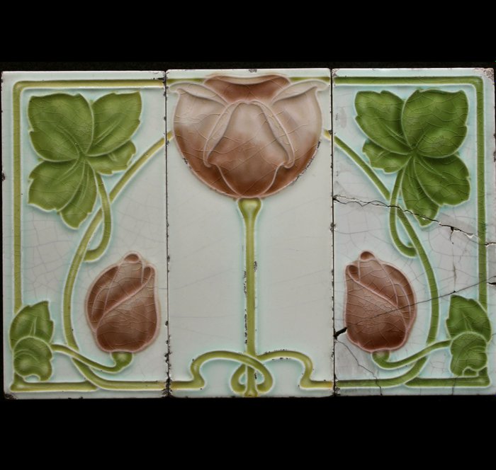 Art nouveau Carreau (3) - floral - England - Art nouveau - 1900-1910 