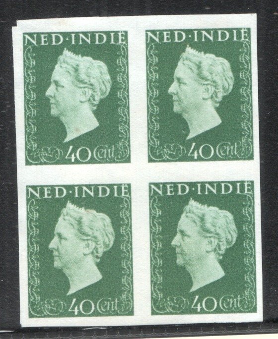 Indiile Olandeze de Est 1948 - Wilhelmina dovadă imperforată de 40 de cenți în bloc de 4 - NVPH 340