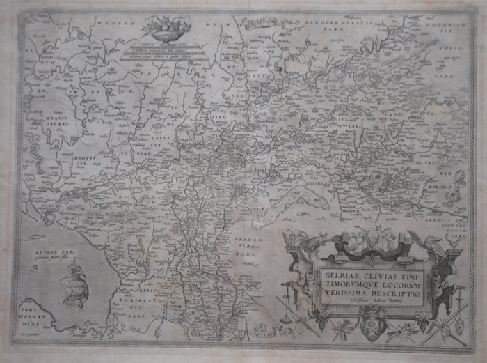 荷兰, 地图 - 海尔德兰; A. Ortelius - Gelriae, Cliviae, Finitimorumque Locorum Verissima Descriptio - 1581-1600