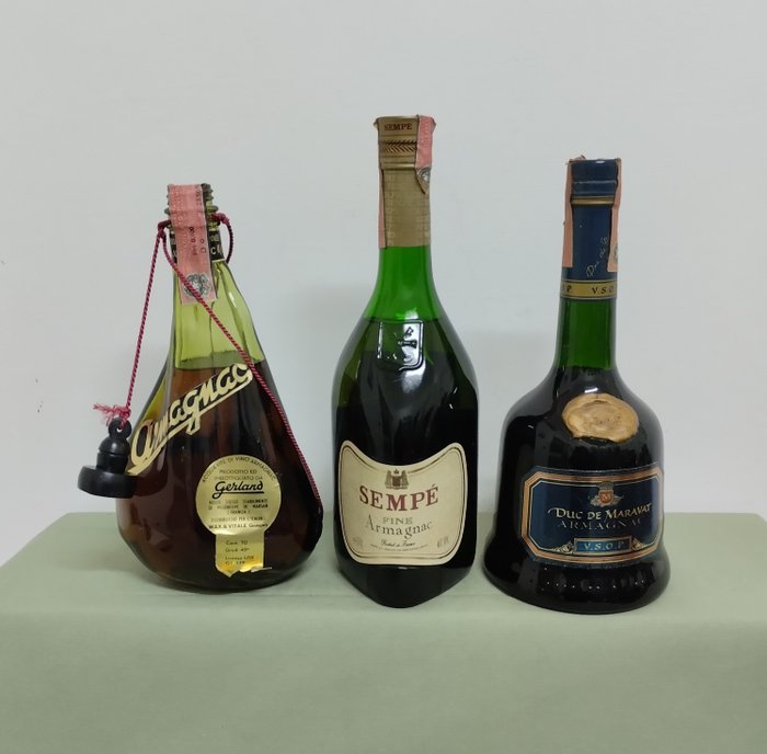 Duc de Maravat, Sempé, Gerland - VSOP, Fine Armagnac  - b. 1980er Jahre, 1990er Jahre - 70 cl - 3 flaschen
